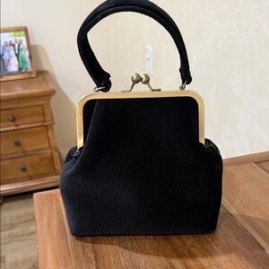 Anthropologie Black Velvet Mini Bag with Gold Frame